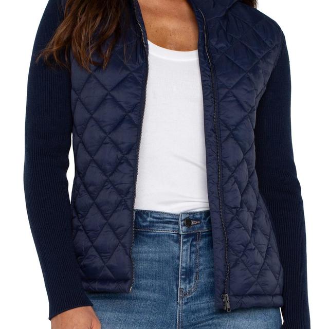 Quilted Front Full Zip Hooded Sweater Product Image