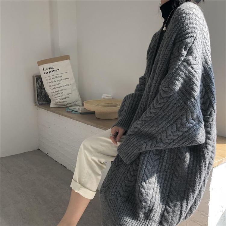 Cable Knit Long Open Front Cardigan Product Image