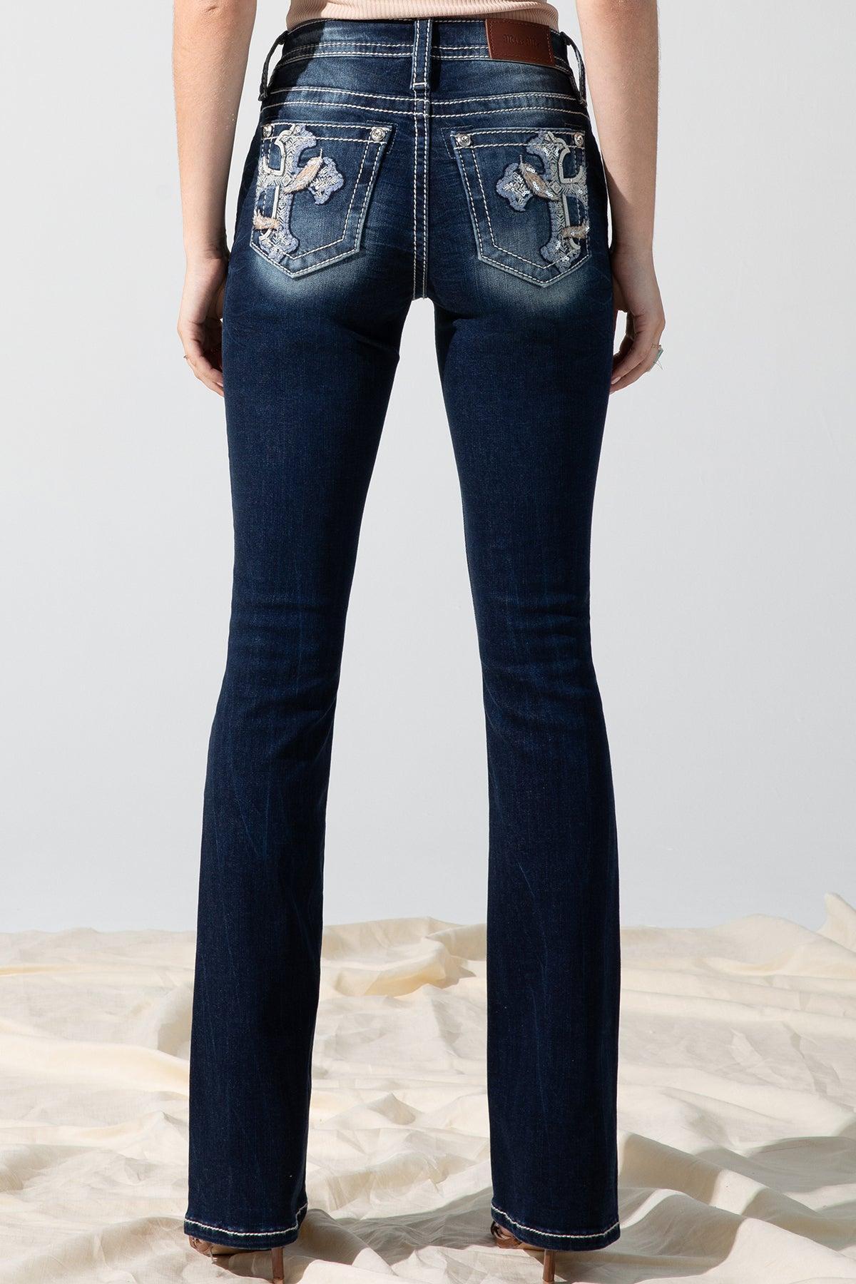 Feathered Cross Bootcut Jeans Product Image