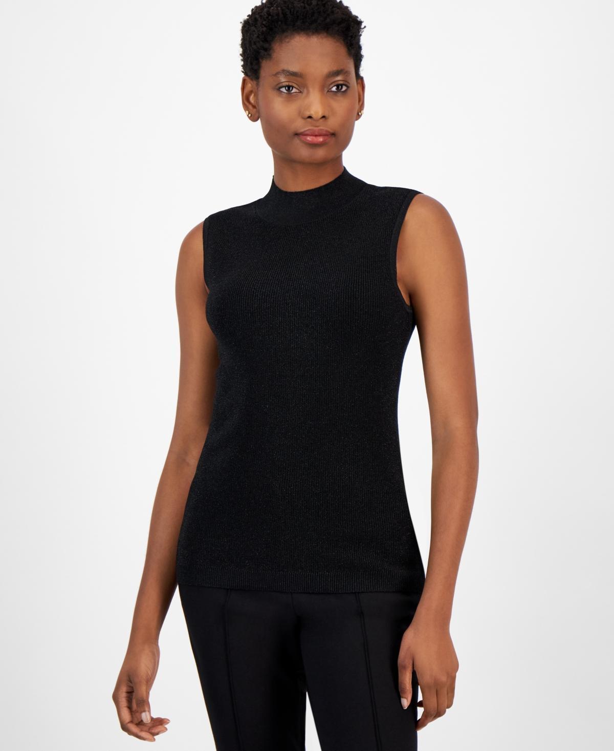 Tahari Asl Womens Shimmer Mock-Neck Sleeveless Top product image