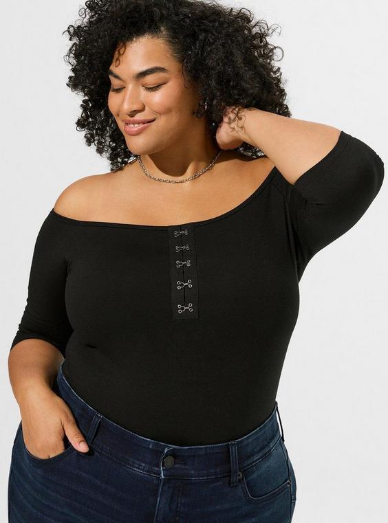 Foxy Off-Shoulder Hook And Eyelet Placket Top Product Image