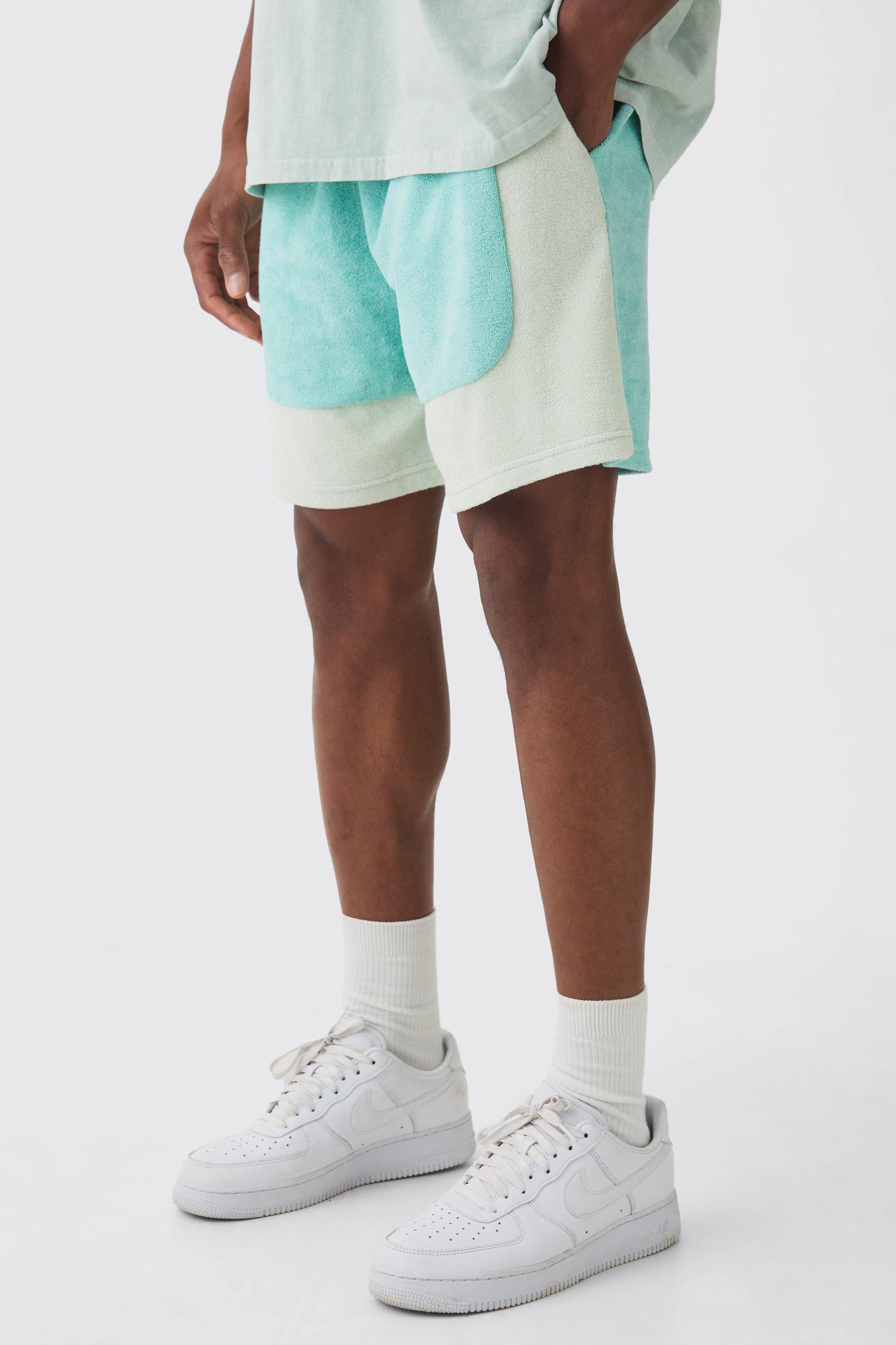 Towelling Colour Block Short | boohooMAN USA Product Image