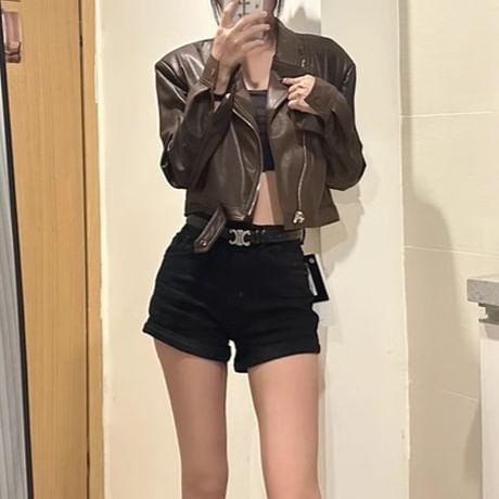 Mid Rise Faux Leather Shorts Product Image