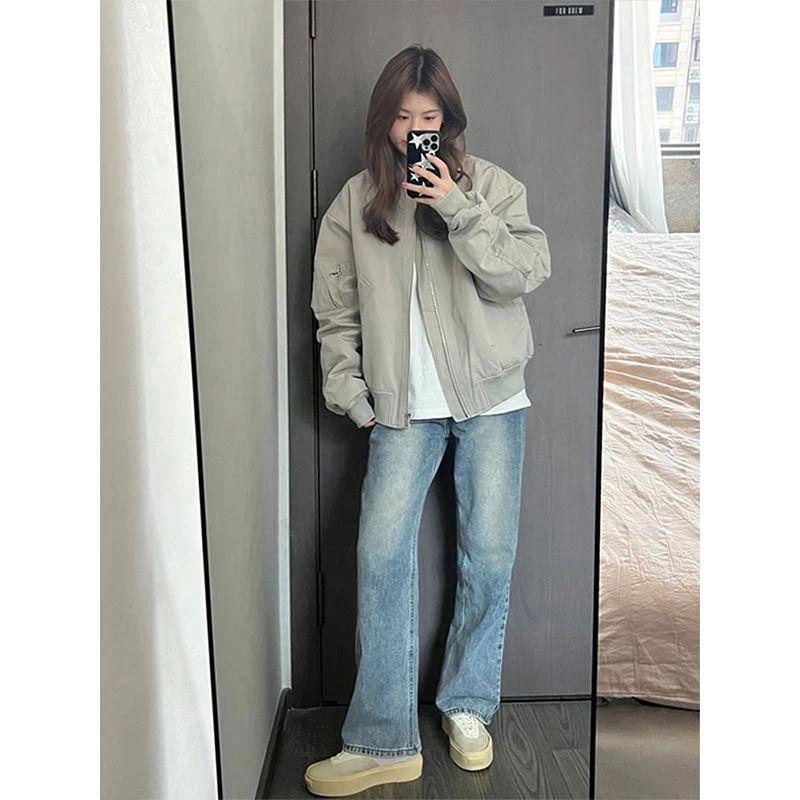 Plain Zip Bomber Jacket Product Image