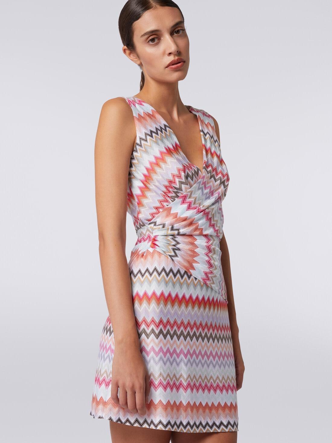 V-neck minidress in zigzag viscose and cotton Multicoloured | Missoni Product Image