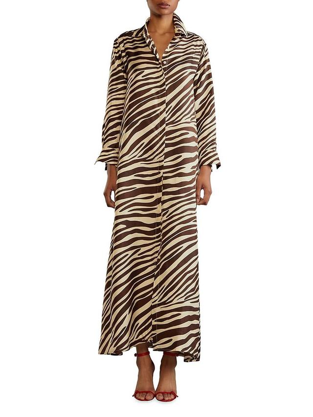 Womens Silk Zebra Maxi Shirtdress Product Image