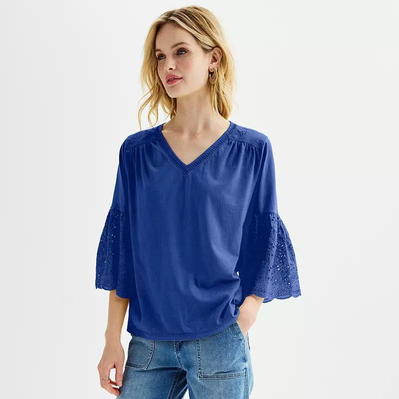 Womens Farmers Market V-Neck Bell Sleeve Top Product Image