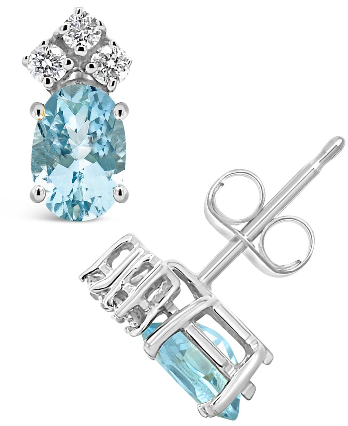 Aquamarine (3/4 ct.t.w) and Diamond (1/8 ct.t.w) Stud Earrings in 14K White Gold Product Image