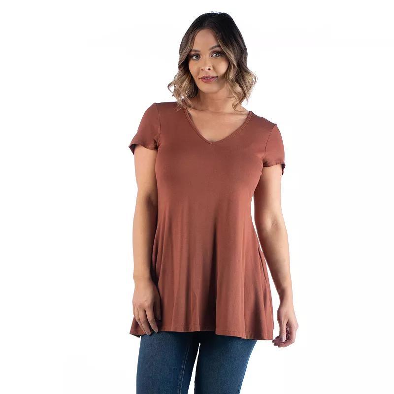 Plus Size 24Seven Comfort Apparel Short Sleeve V-Neck Tunic T-Shirt, Womens Product Image