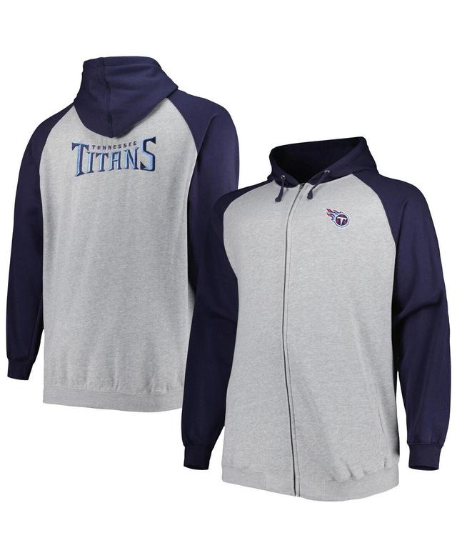 Mens Heather Gray Tennessee Titans Big & Tall Fleece Raglan Full-Zip Hoodie Jacket Product Image