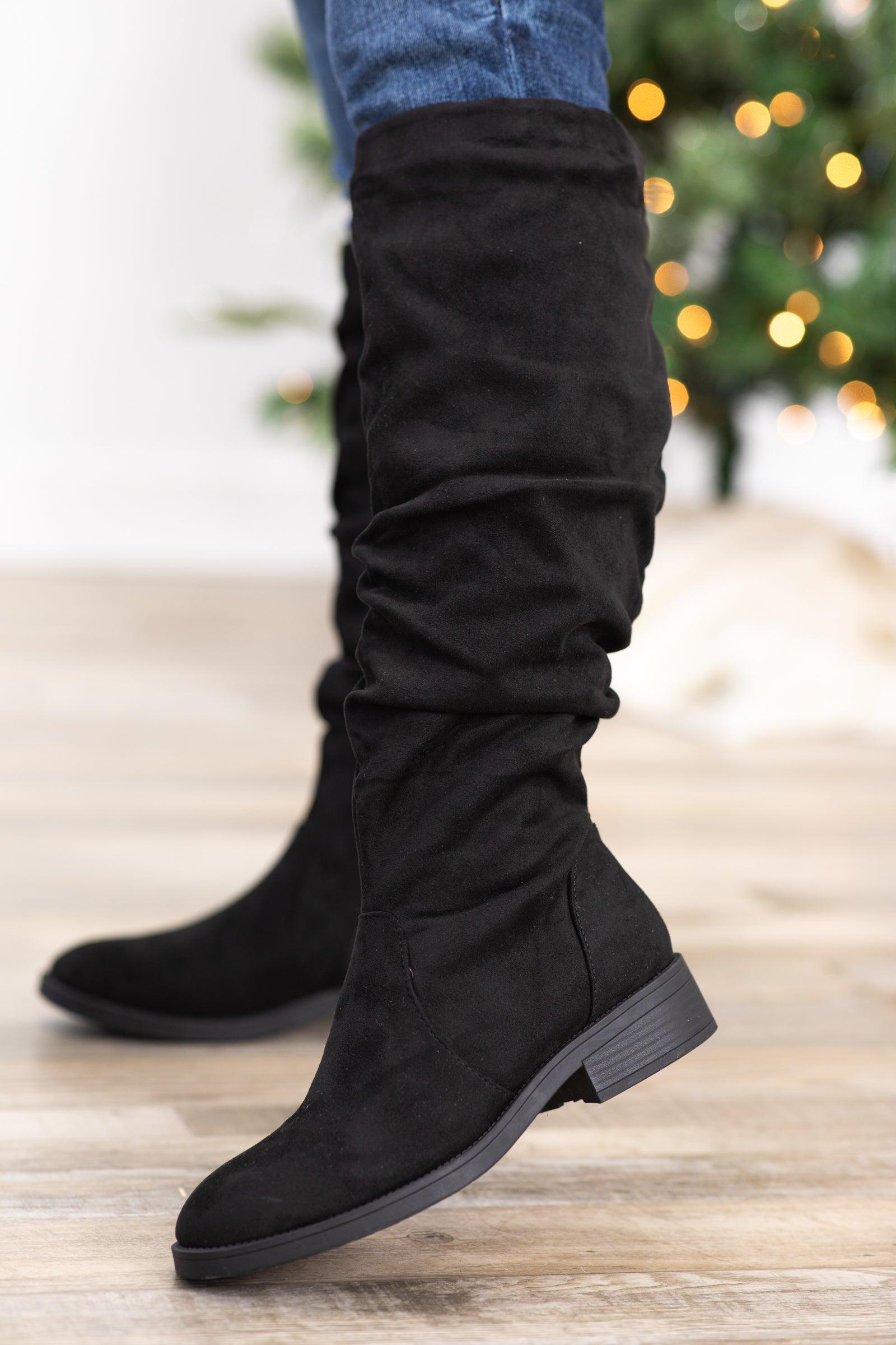 Black Faux Suede Slouchy Tall Boots Product Image