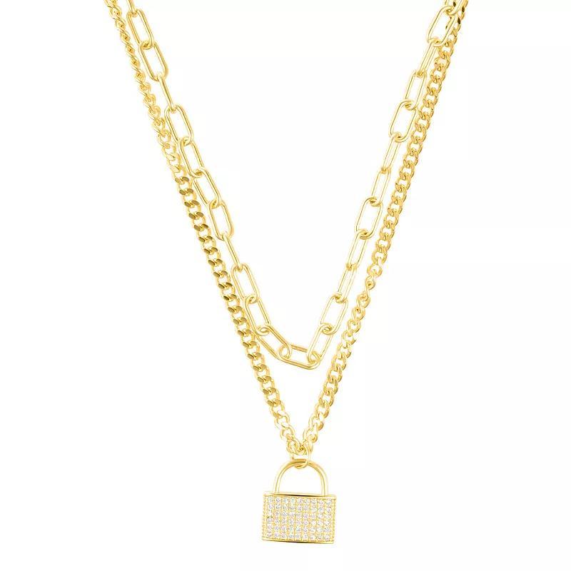 Adornia Adjustable Layered Chain Crystal Lock Necklace, Womens Gold Tone Product Image