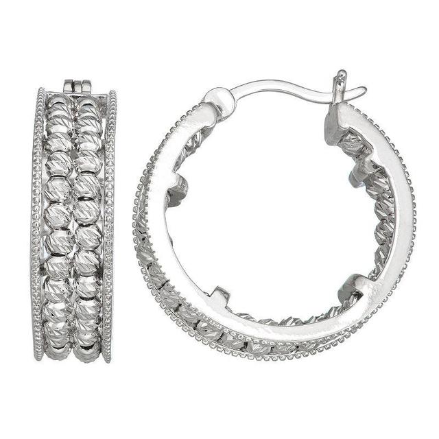 Sterling Silver Textured Bead Hoop Earrings, Womens, White Product Image