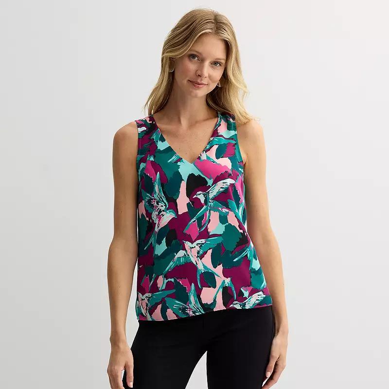 Womens Nine West V-Neck Tank Top Blue Bold Birds Product Image