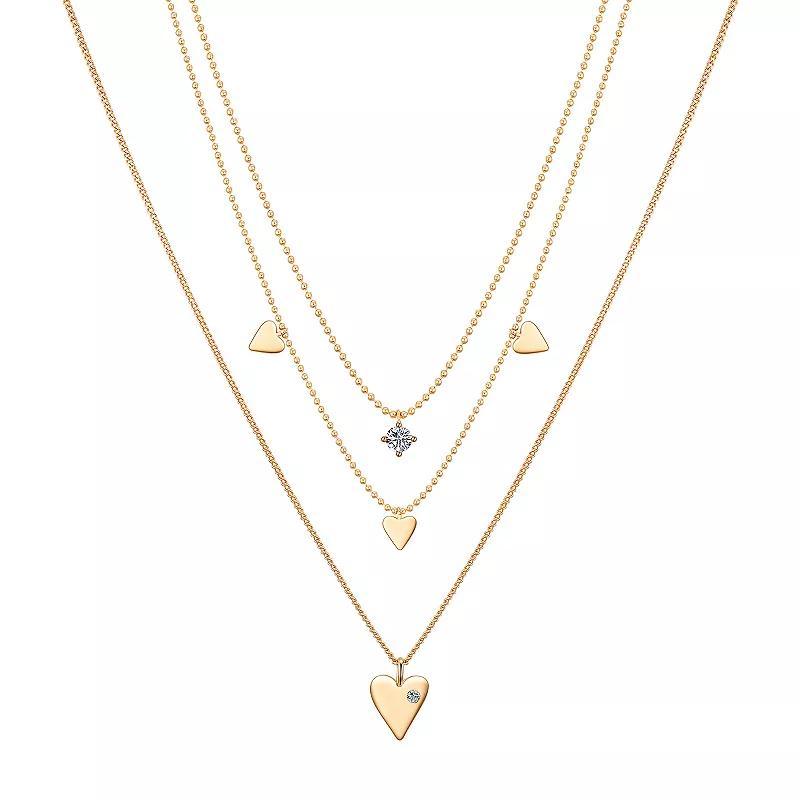 Isla & Alex Cubic Zirconia Heart Layered Pendant Necklace Set, Womens, Gold Tone Product Image