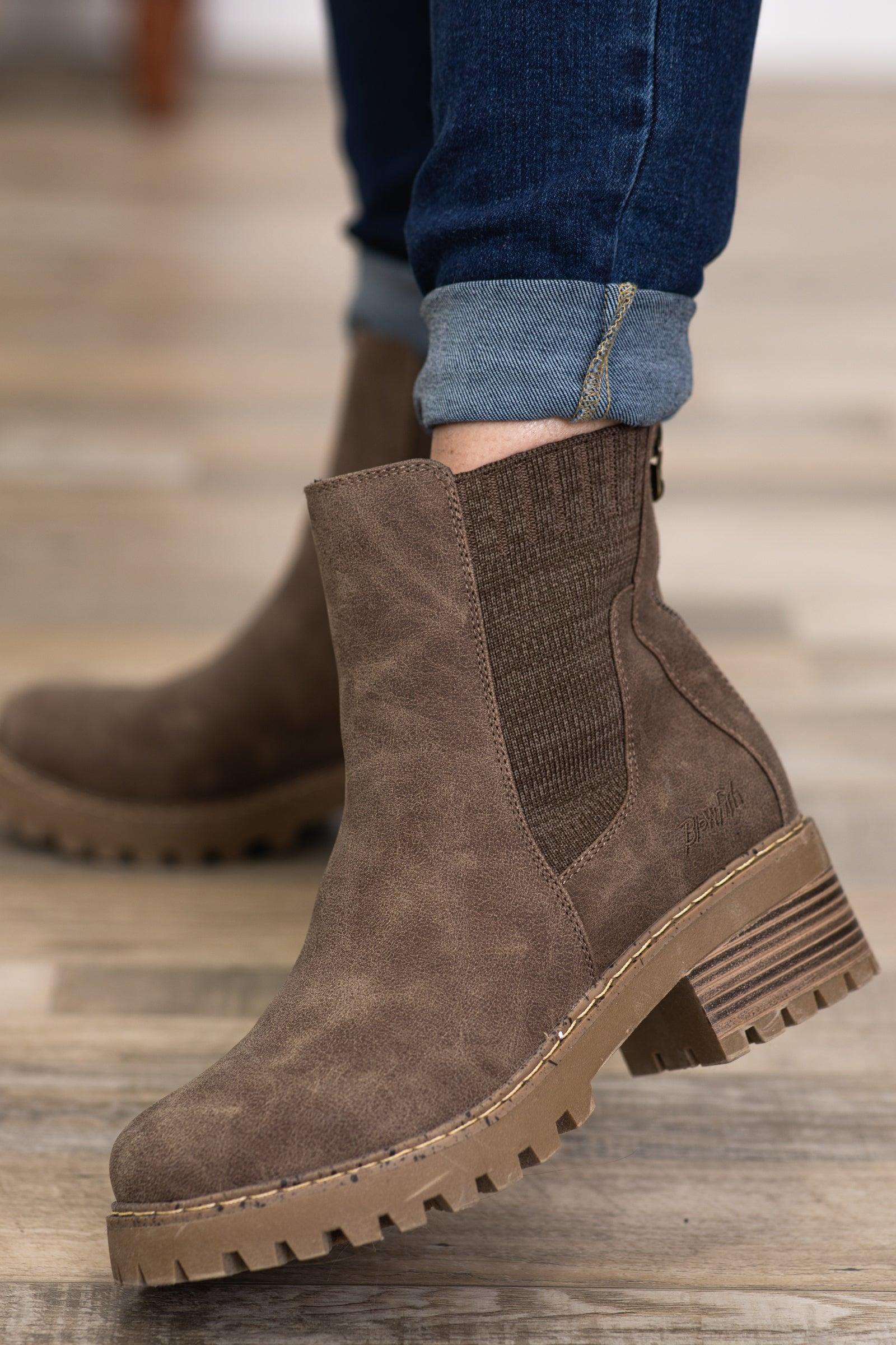 Brown Lug Sole Boots With Knit Ankle Detail product image