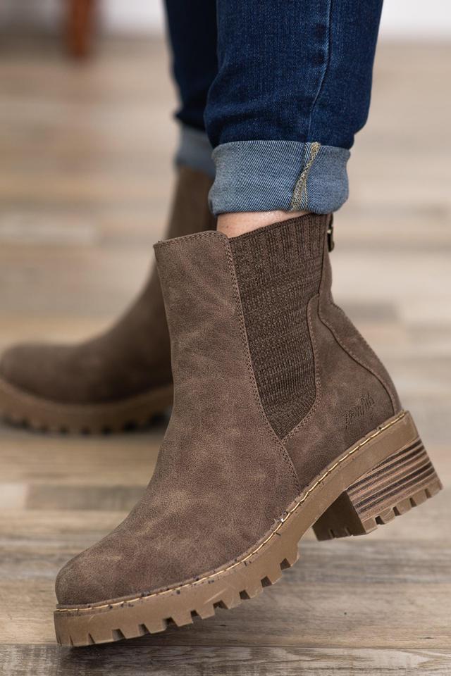 Brown Lug Sole Boots With Knit Ankle Detail Product Image