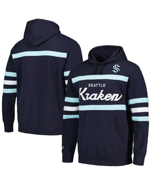 Mens Mitchell & Ness Deep Sea Blue Seattle Kraken Head Coach Pullover Hoodie Product Image