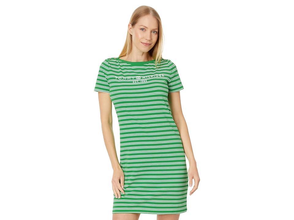 Tommy Hilfiger Womens Striped Logo Short-Sleeve T-Shirt Dress Product Image