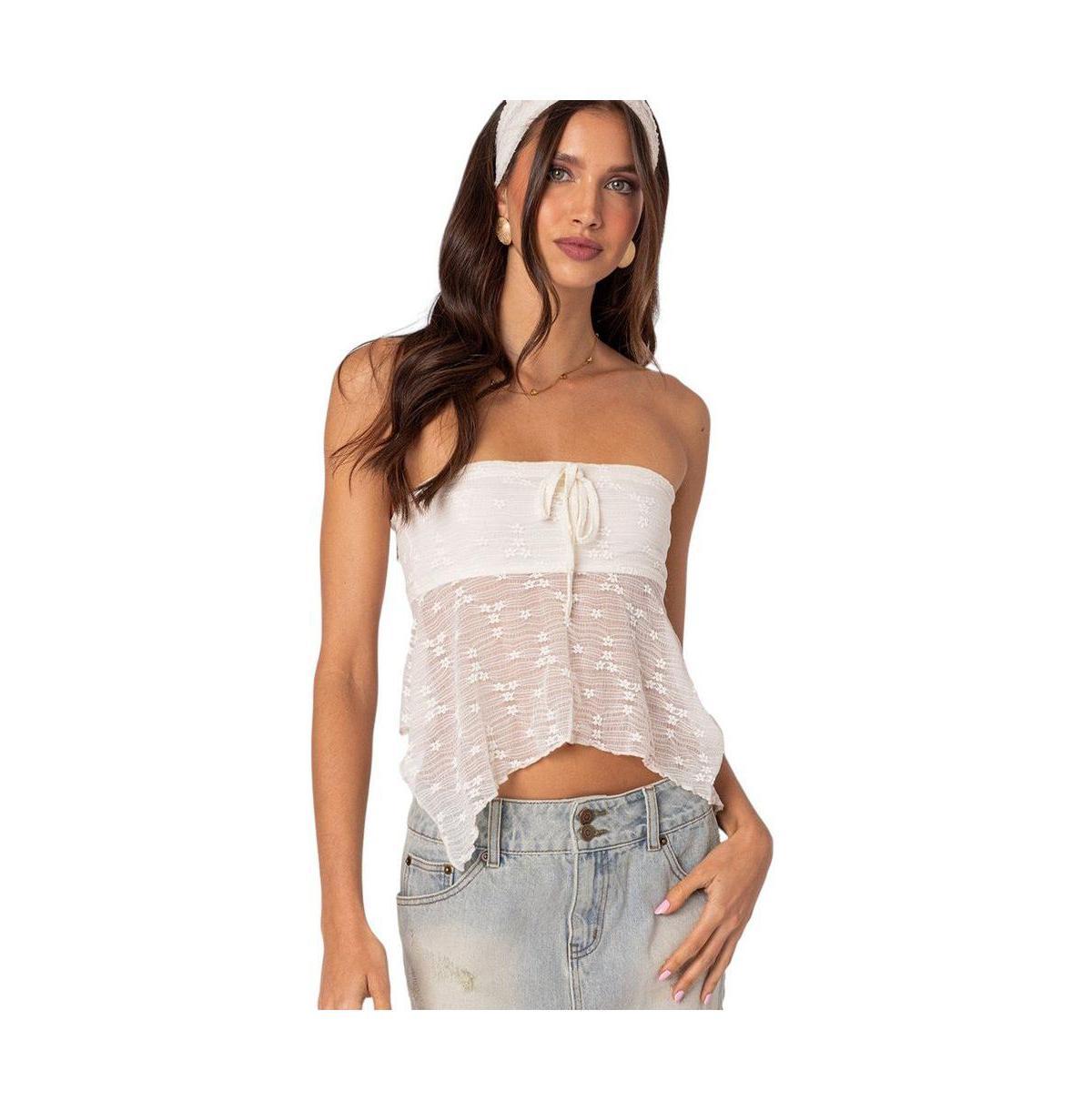 Women's Embroidered Sheer Strapless Top Product Image