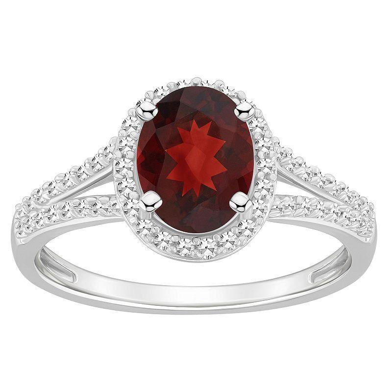 Celebration Gems Sterling Silver Gemstone & 1/4 Carat T.W. Diamond Halo Ring, Womens Red Product Image