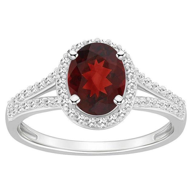 Celebration Gems Sterling Silver Gemstone & 1/4 Carat T.W. Diamond Halo Ring, Womens Red Product Image