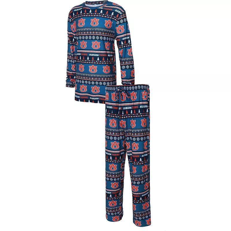 Mens Navy Auburn Tigers Ugly Sweater Knit Long Sleeve Top and Pant Set Product Image