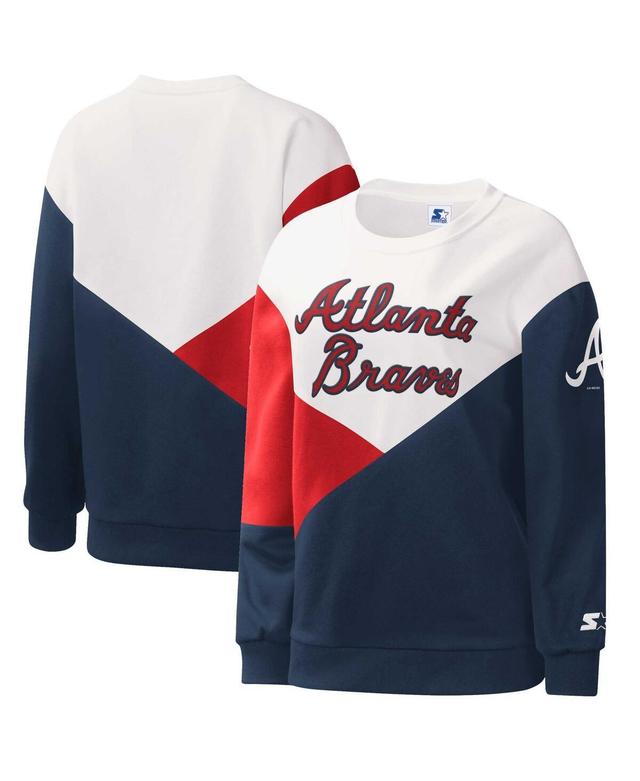 Womens Starter /Navy Atlanta Braves Shutout Pullover Sweatshirt Product Image