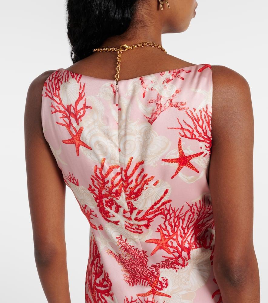 VERSACE Sea-print Satin Slip Dress In Dusty Rose Coral Product Image