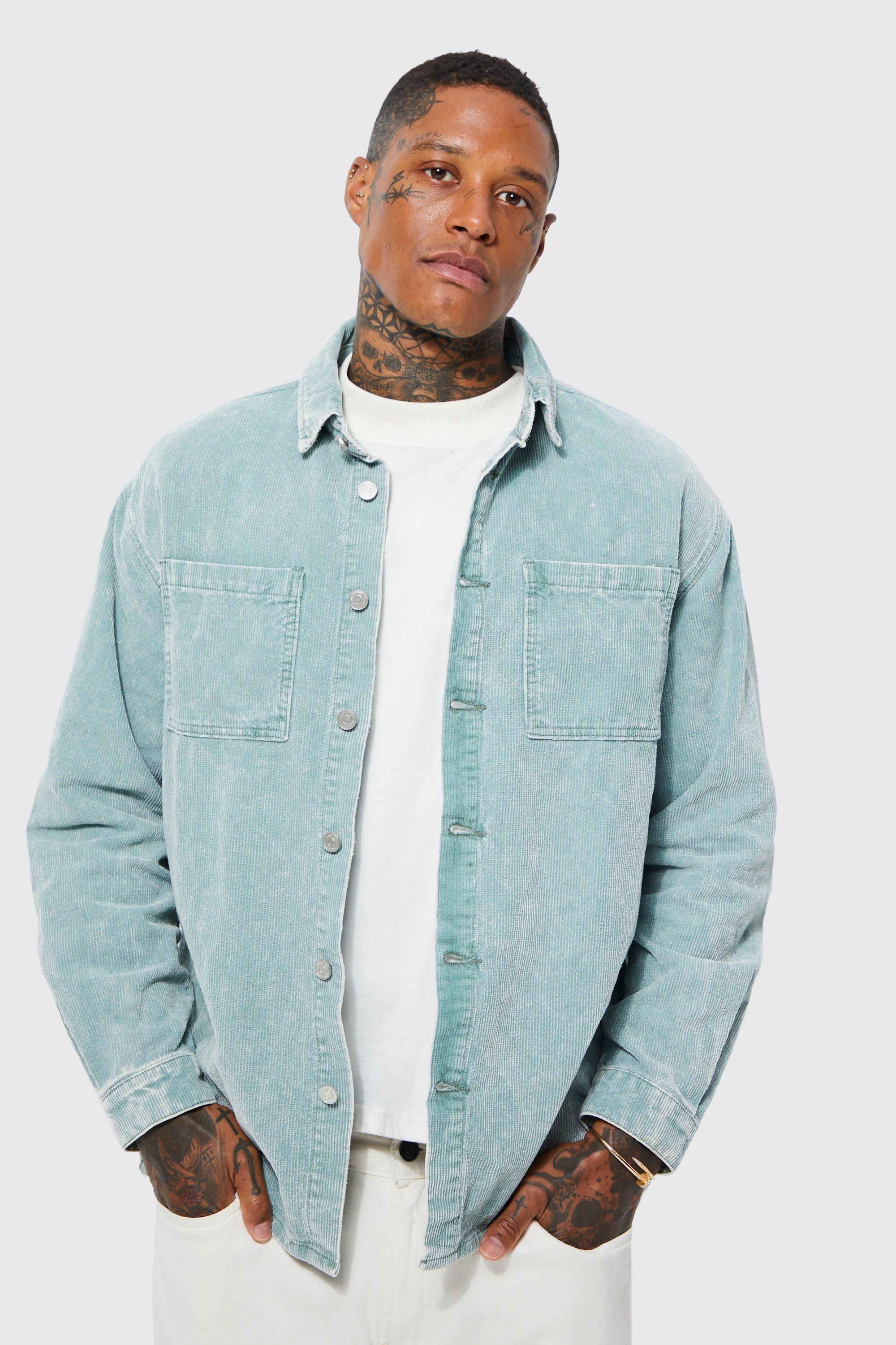 Acid Wash Cord Worker Shacket | boohooMAN USA Product Image