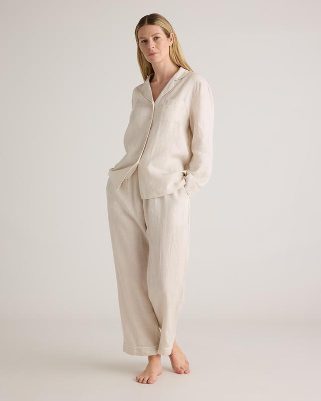 100% European Linen Long Sleeve Pajama Set with Piping Product Image