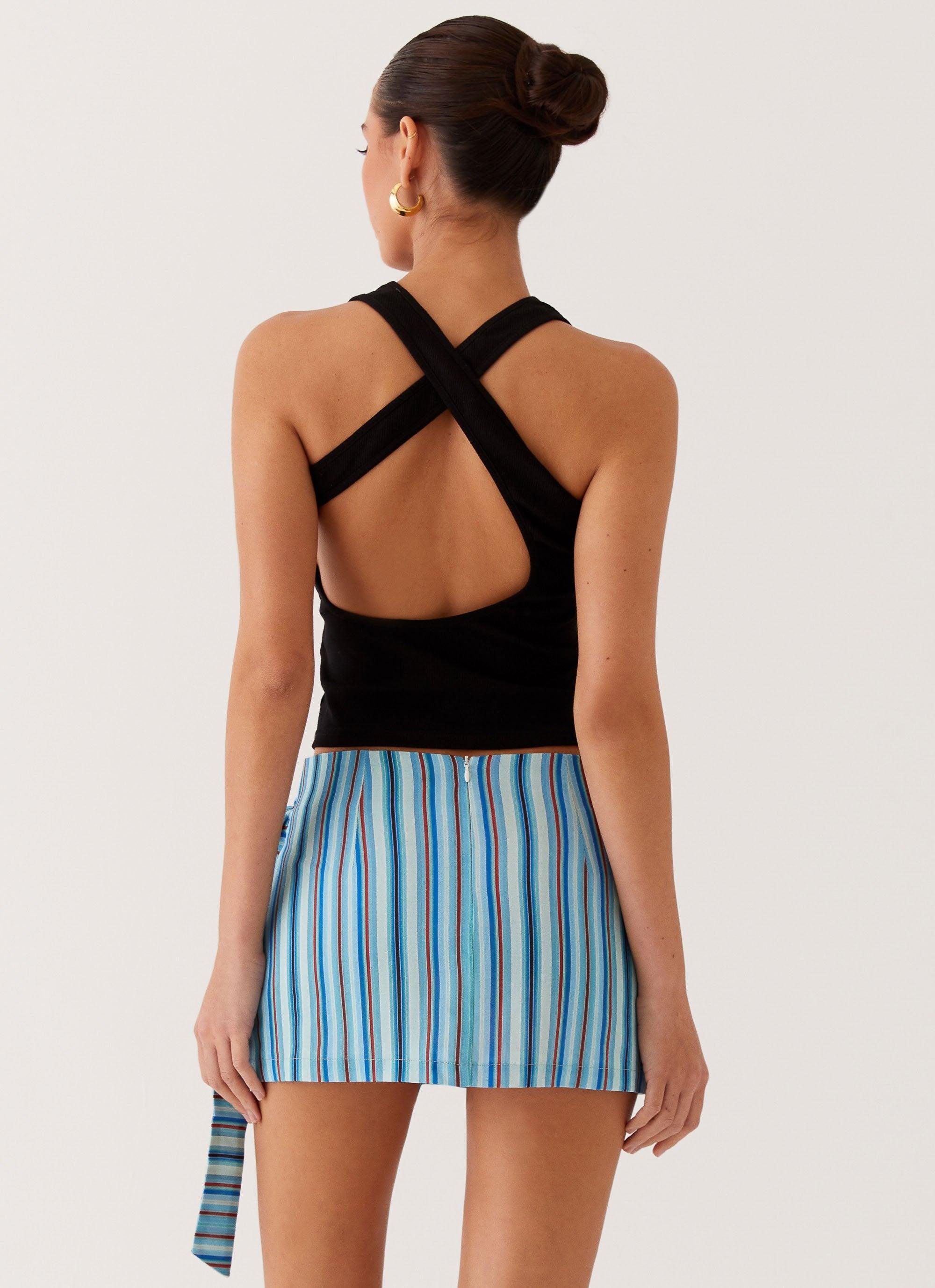 Steal Away Linen Wrap Skirt - Blue Stripe Product Image