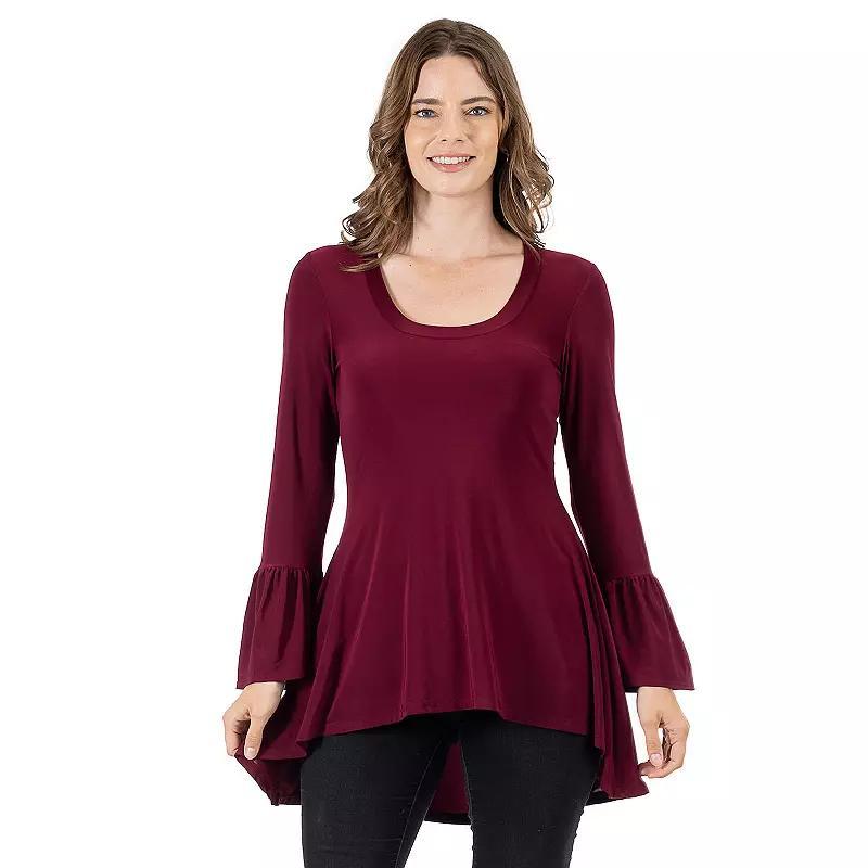 Womens 24Seven Comfort Apparel Long Bell Sleeve High-Low Tunic Top Red Product Image