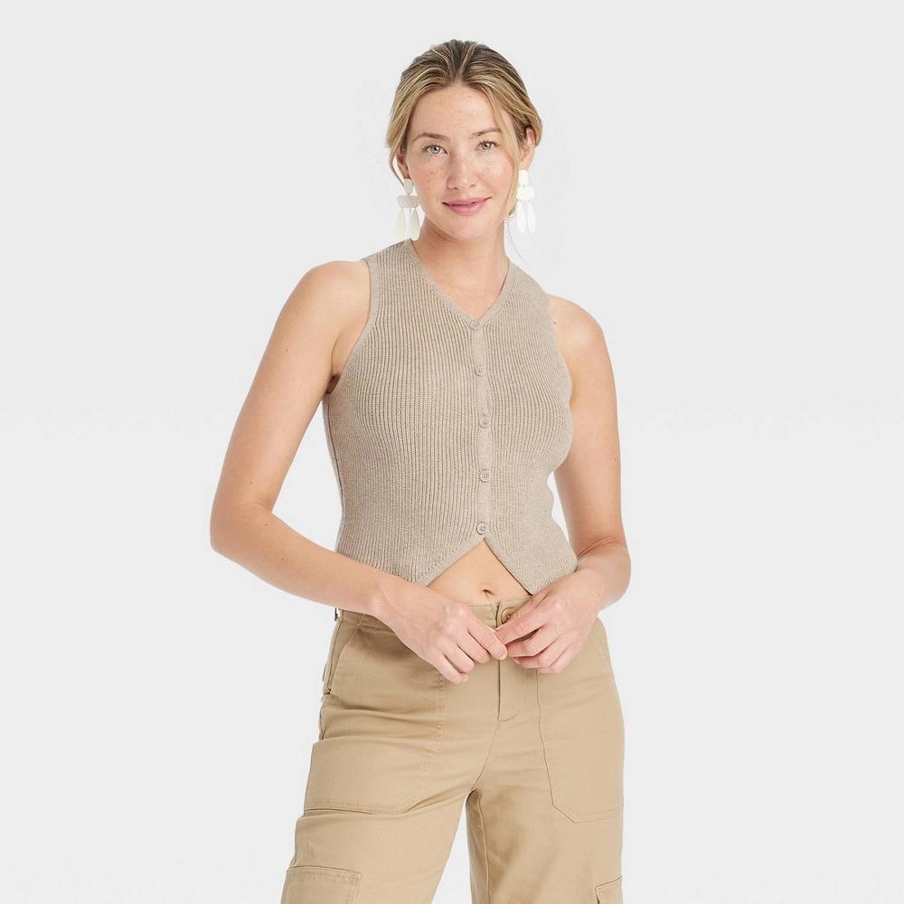 Womens Button-Front Sweater Vest - Universal Thread Tan XS Product Image