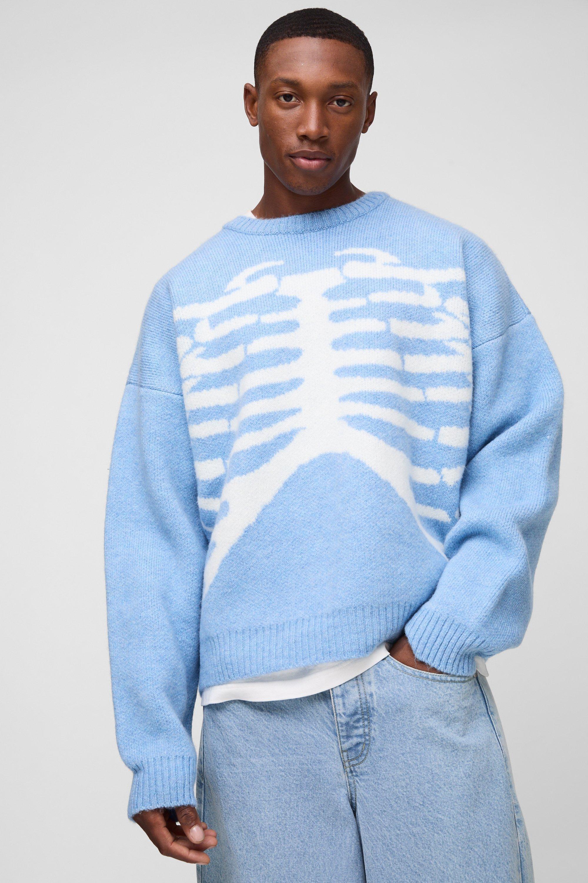 Oversized Boxy Brushed Skeleton Graphic Knitted Sweater | boohooMAN USA Product Image