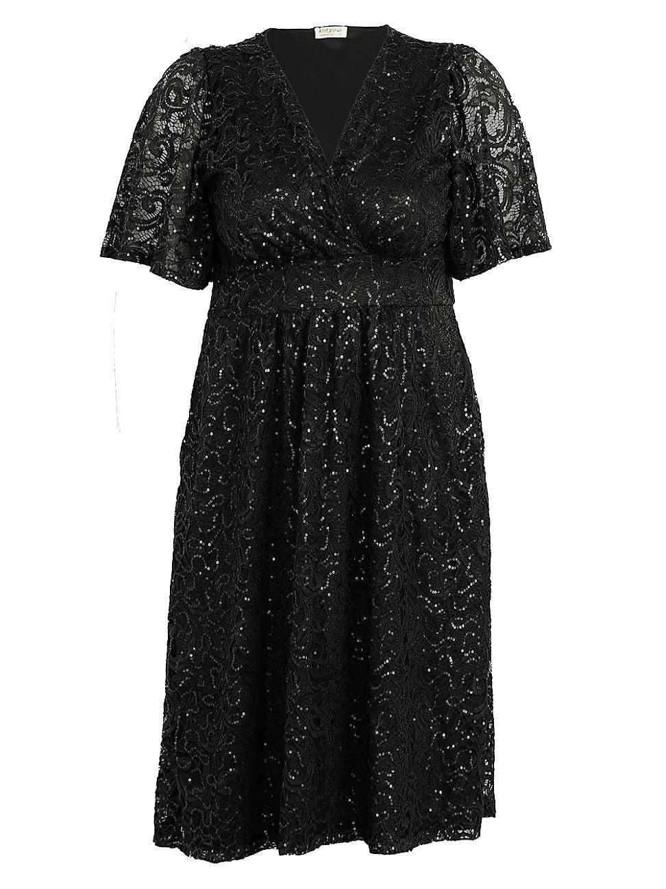 Kiyonna Starry Sequin Lace Fit & Flare Cocktail Dress Product Image