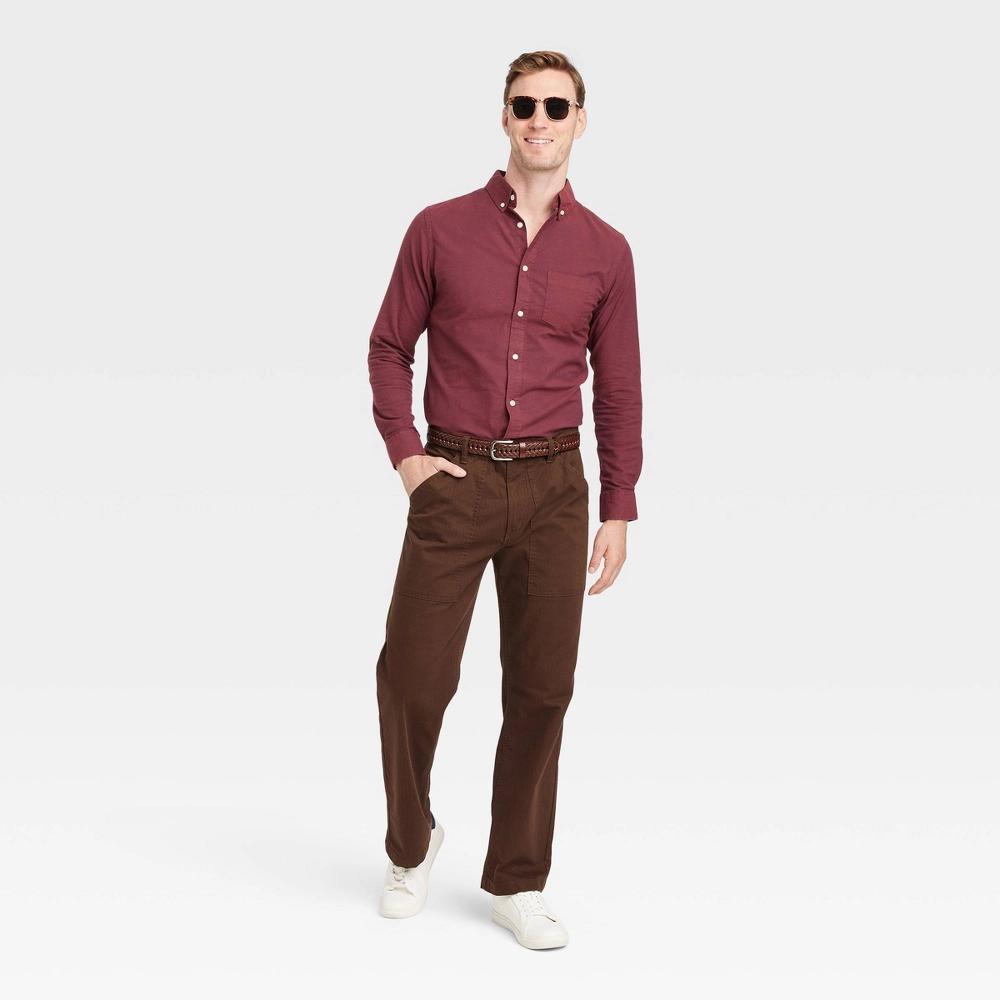 Men's Long Sleeve Collared Button-Down Shirt - Goodfellow & Co™ Maroon XL Product Image