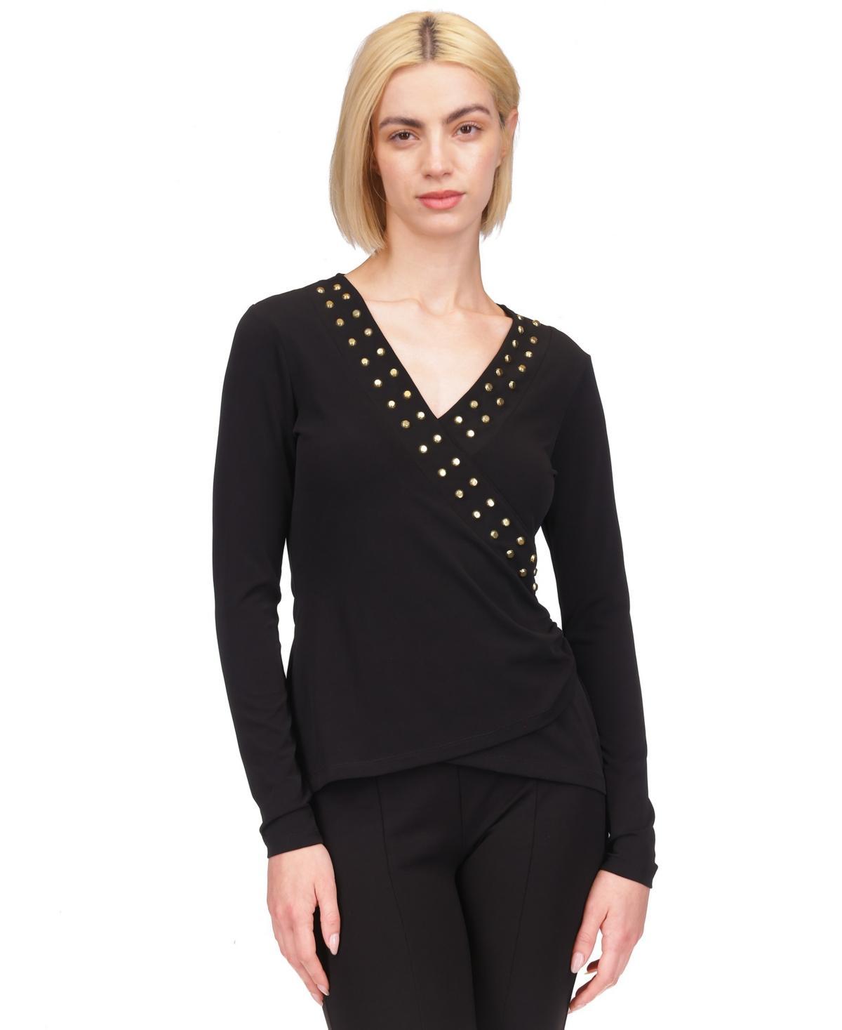 Michael Michael Kors Womens Astor Studded Faux-Wrap Top Product Image