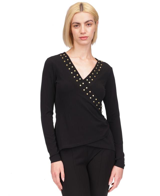 Michael Michael Kors Womens Astor Studded Faux-Wrap Top Product Image