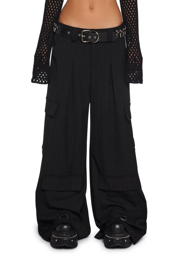 Darker Wavs Diatonic Wide Leg Twill Pinstripe Cargo Pants - Black Product Image