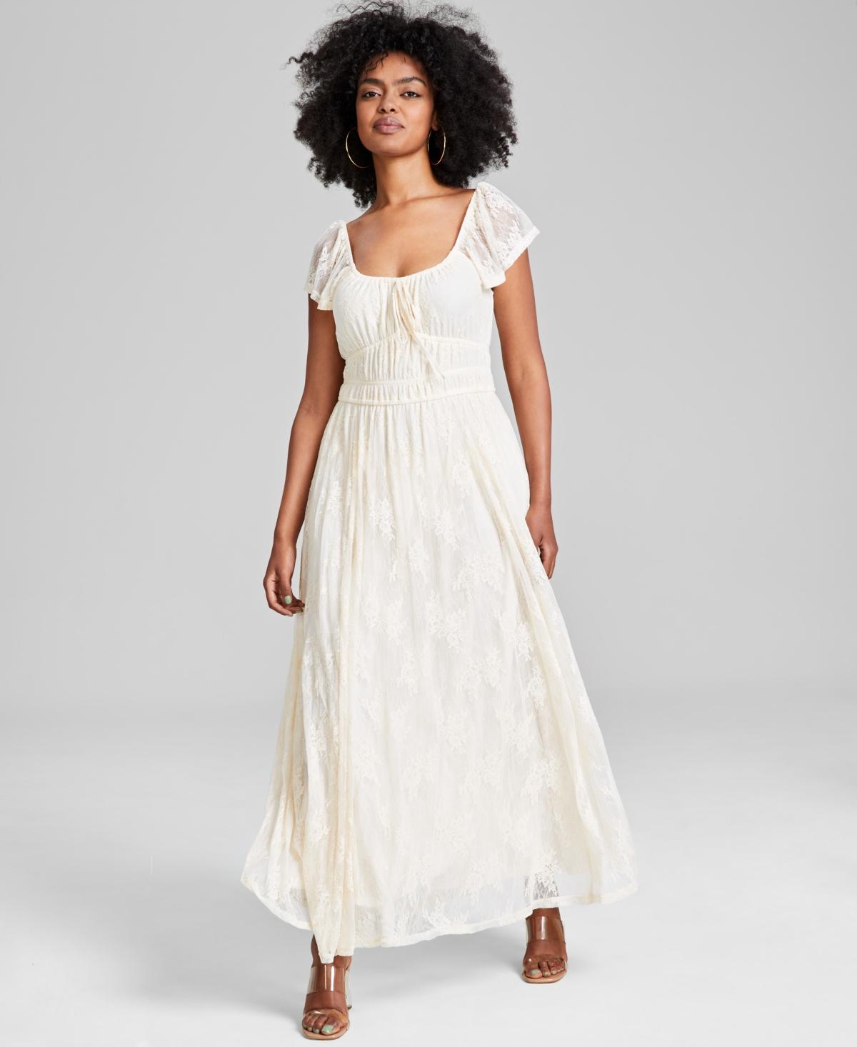 Women's Scoop-Neck Ruffle-Sleeve Maxi Lace Dress, Created for Macy's  Product Image