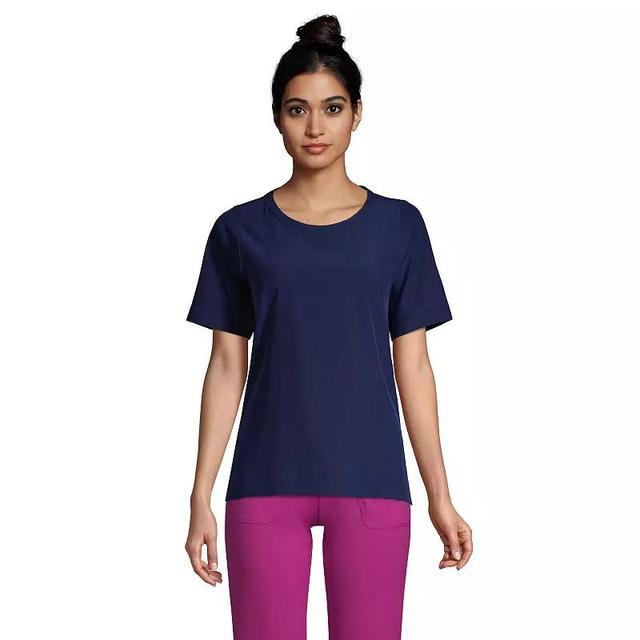 Petite Lands End Elbow Sleeve Commuter Tee, Womens Deep Blue Product Image