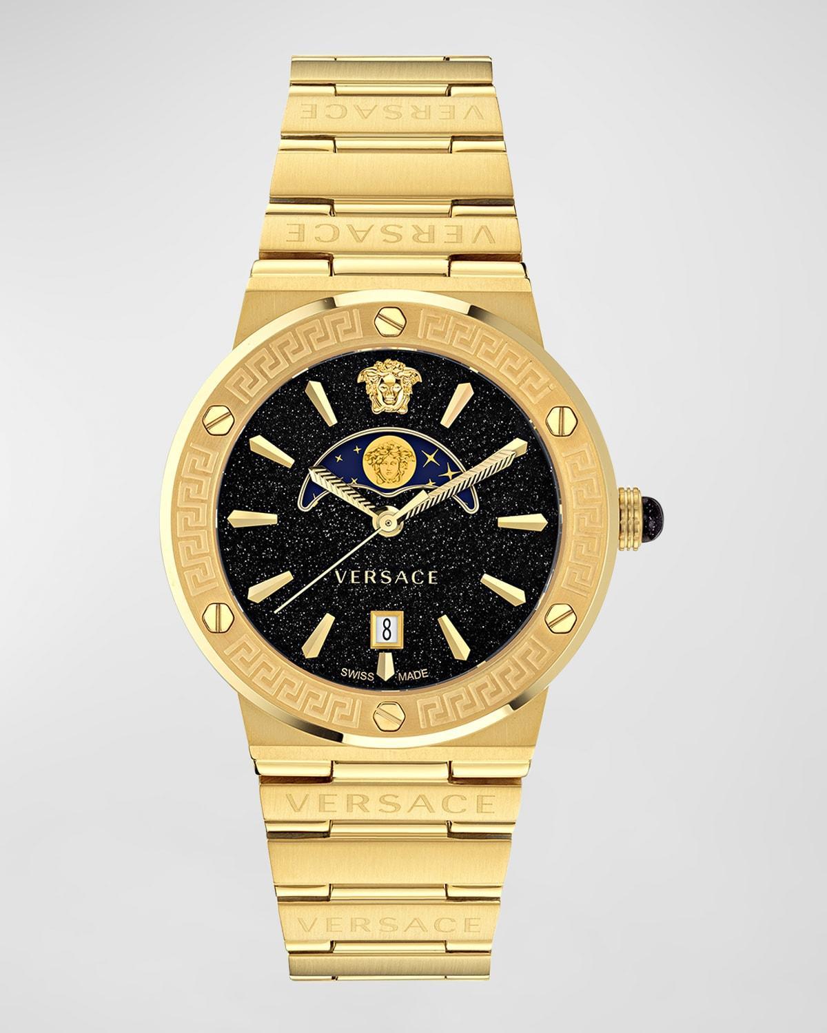 Mens Greca Logo Moonphase IP Yellow Gold Stainless Steel Bracelet Watch/38MM Product Image