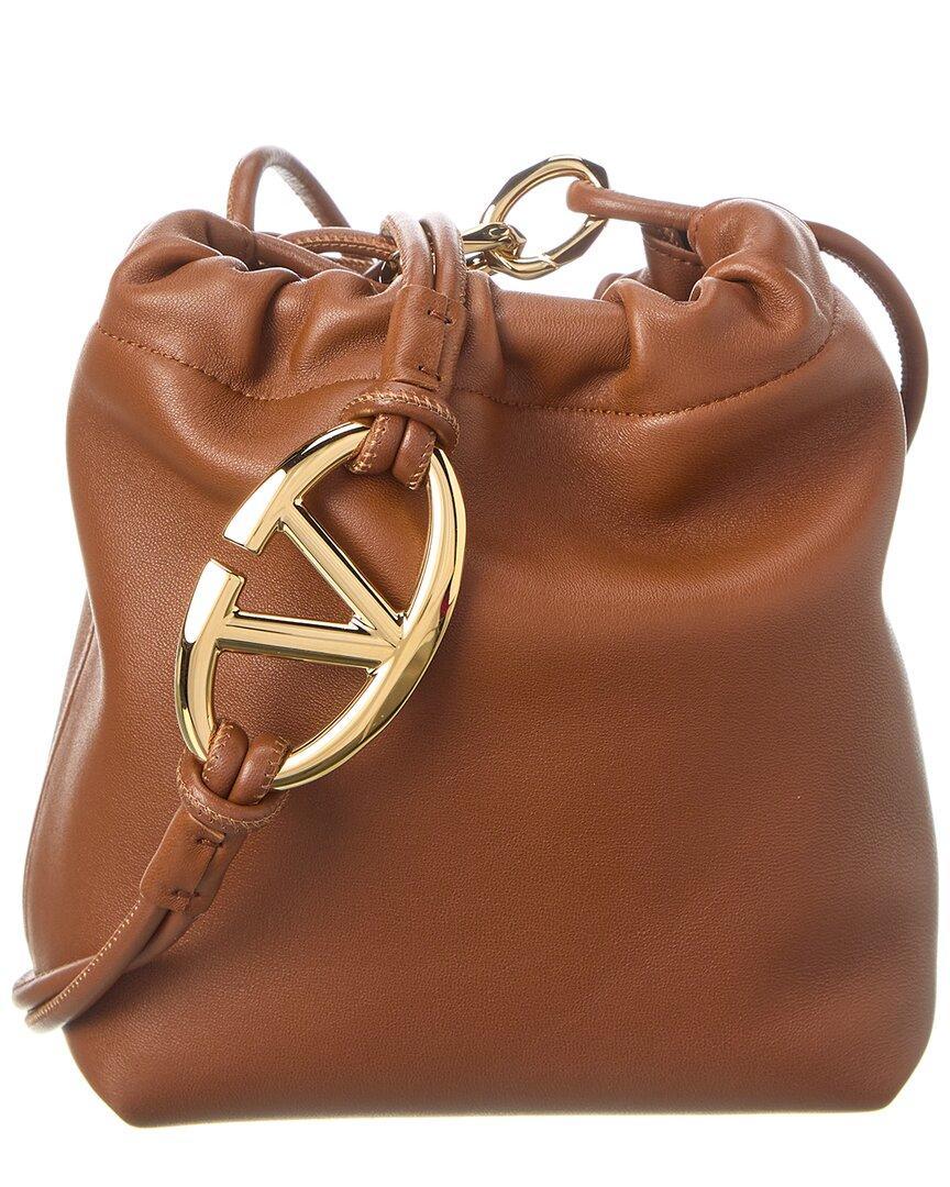 Valentino Vlogo Mini Leather Bucket Bag In Brown Product Image