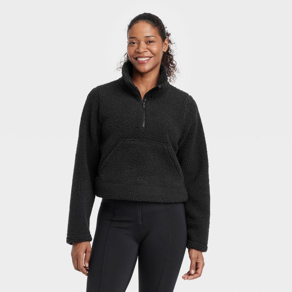 Womens High Pile Fleece 1/2 Zip Pullover - All In Motion Black S product image