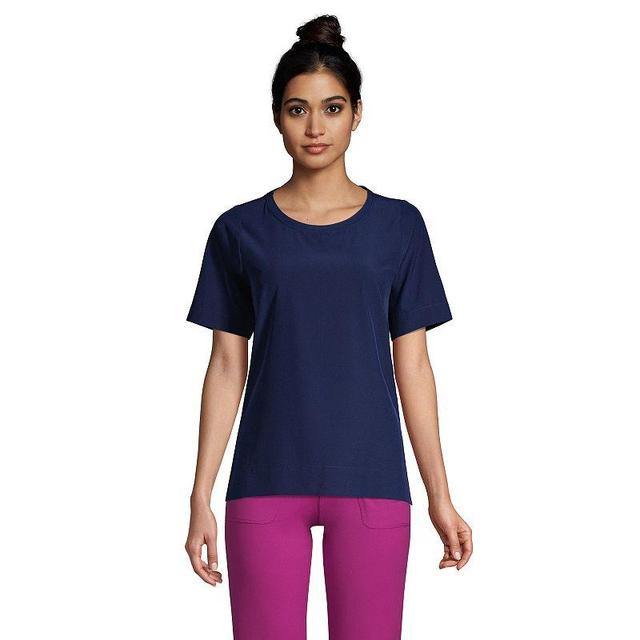 Petite Lands End Elbow Sleeve Commuter Tee, Womens Deep Blue Product Image