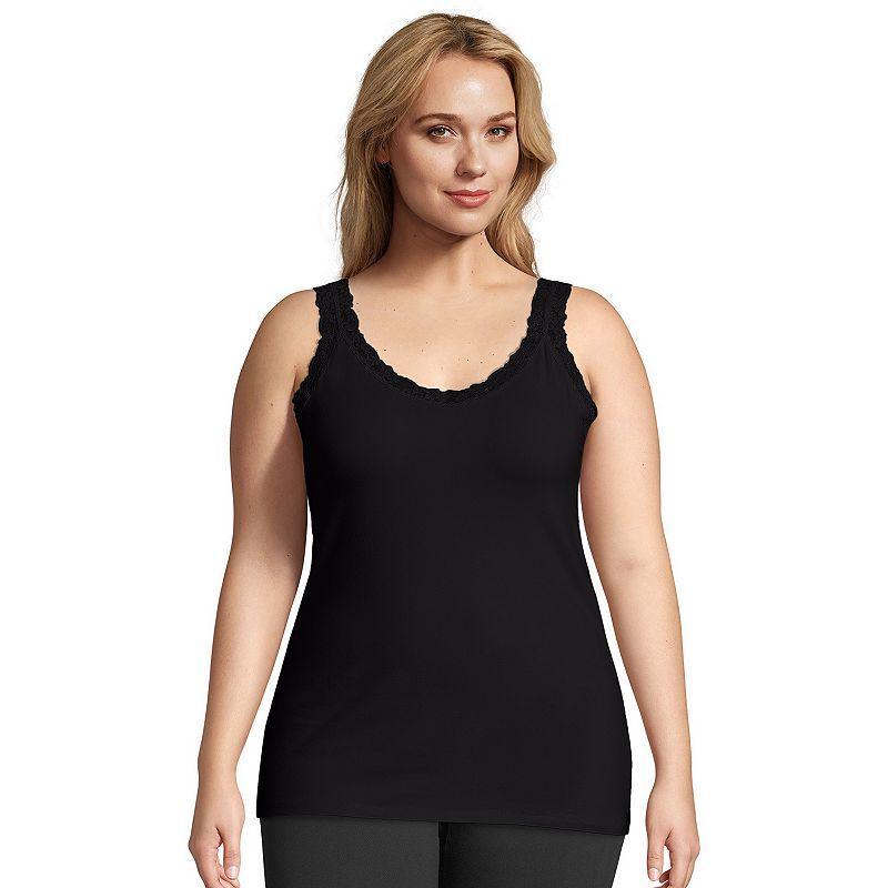 Plus Size Just My Size Jersey Lace Trim Tank, Womens Black Product Image