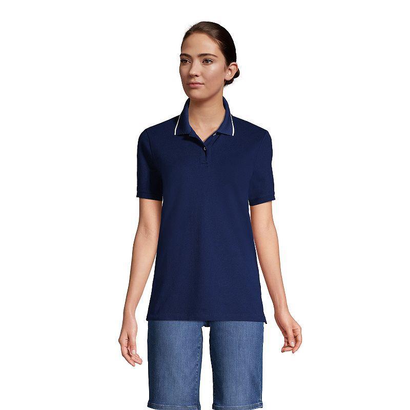 Petite Lands End Mesh Polo Shirt, Womens Blue Product Image