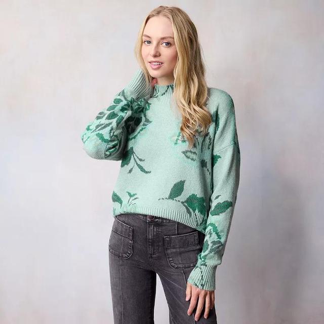 Womens LC Lauren Conrad Knitted Pullover Sweater Green Shire Vines Product Image