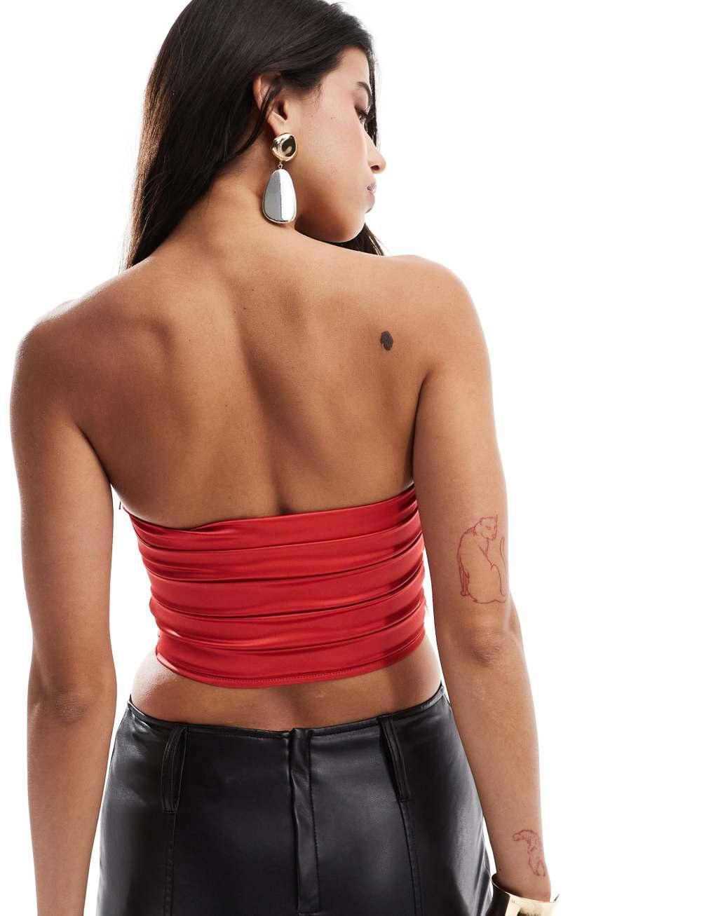 ASOS DESIGN stretch satin corset top in red Product Image